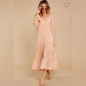 Aura Eleventh Hour Peach Print Maxi Dress small